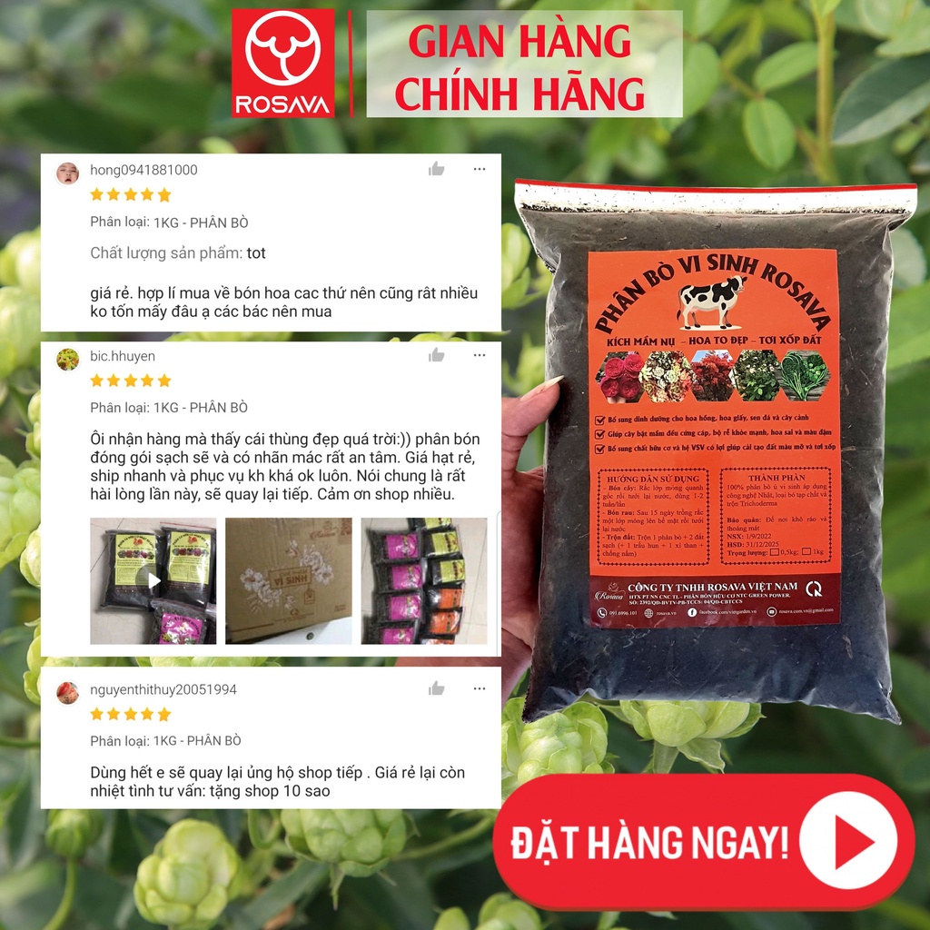 Phân bò ủ hoai Rosava đã qua xử lý sạch bón hoa hồng, lan, giấy, sen đá, cây cảnh và rau sạch