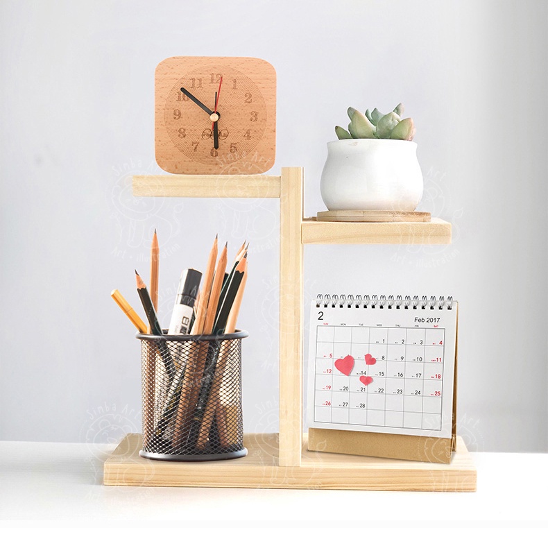 Kệ gỗ thông tự nhiên mini nhỏ xinh để bàn làm việc, học tập, kệ trưng bày