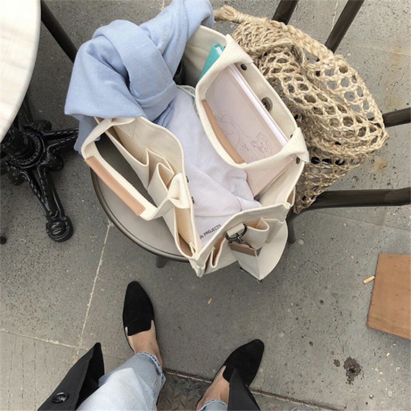 Túi đi chơi cho mẹ túi đựng mẹ và bé dung tích lớn túi vải đa túi vải sinh viên đeo chéo vai túi tote cầm tay