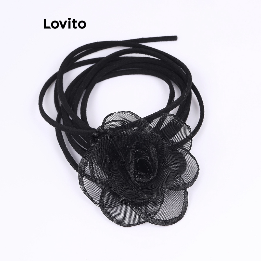 Dây chuyền nữ Lovito họa tiết hoa màu trơn đơn giản L60AD041 (Đen)