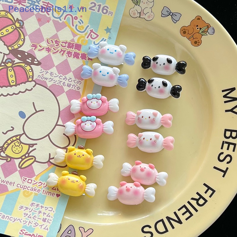 Peaceshells 1pc / 6 cái sanrio cinnamon dog my melody pompom purins hello kitty cartoon candy barrettes trẻ em duckbill clip mini hairpin headwear.