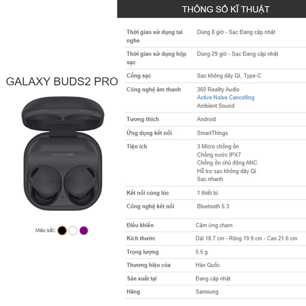 Tai nghe Bluetooth Samsung Galaxy Buds 2 Pro - Hàng chính hãng