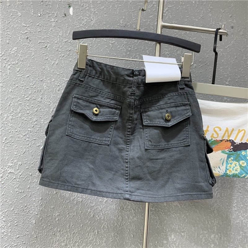 Chân Váy Yếm Denim Chữ A Lưng Cao Thời Trang Cho Nữ