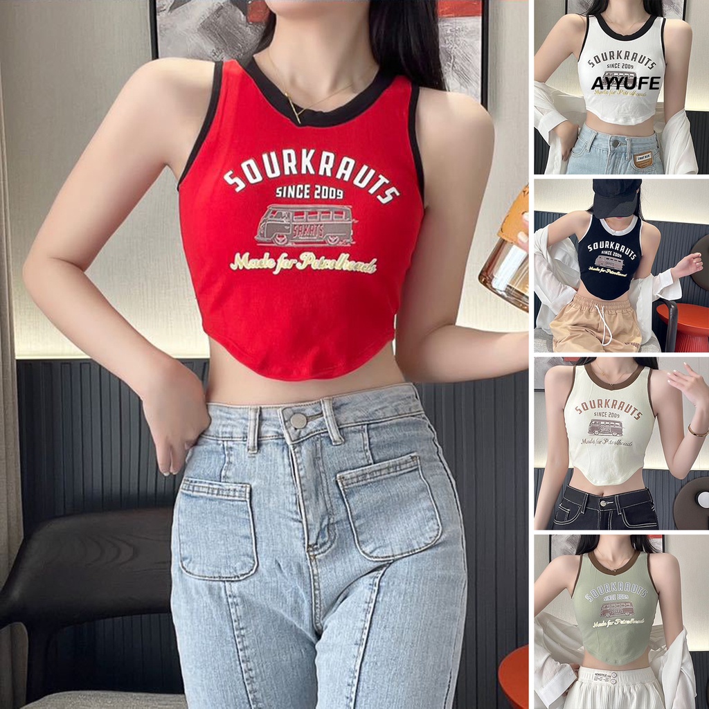 Ayyufe thể thao vest không tay với miếng đệm ngực cổ tròn in mùa hè phong cách mới thoáng khí bên trong và bên ngoài mặc vest cung cấp hàng ngày