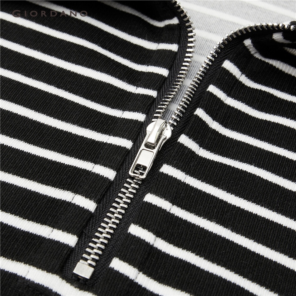 GIORDANO WOMEN Raglan sleeve half-zip stripe loose sweatshirt 18323009
