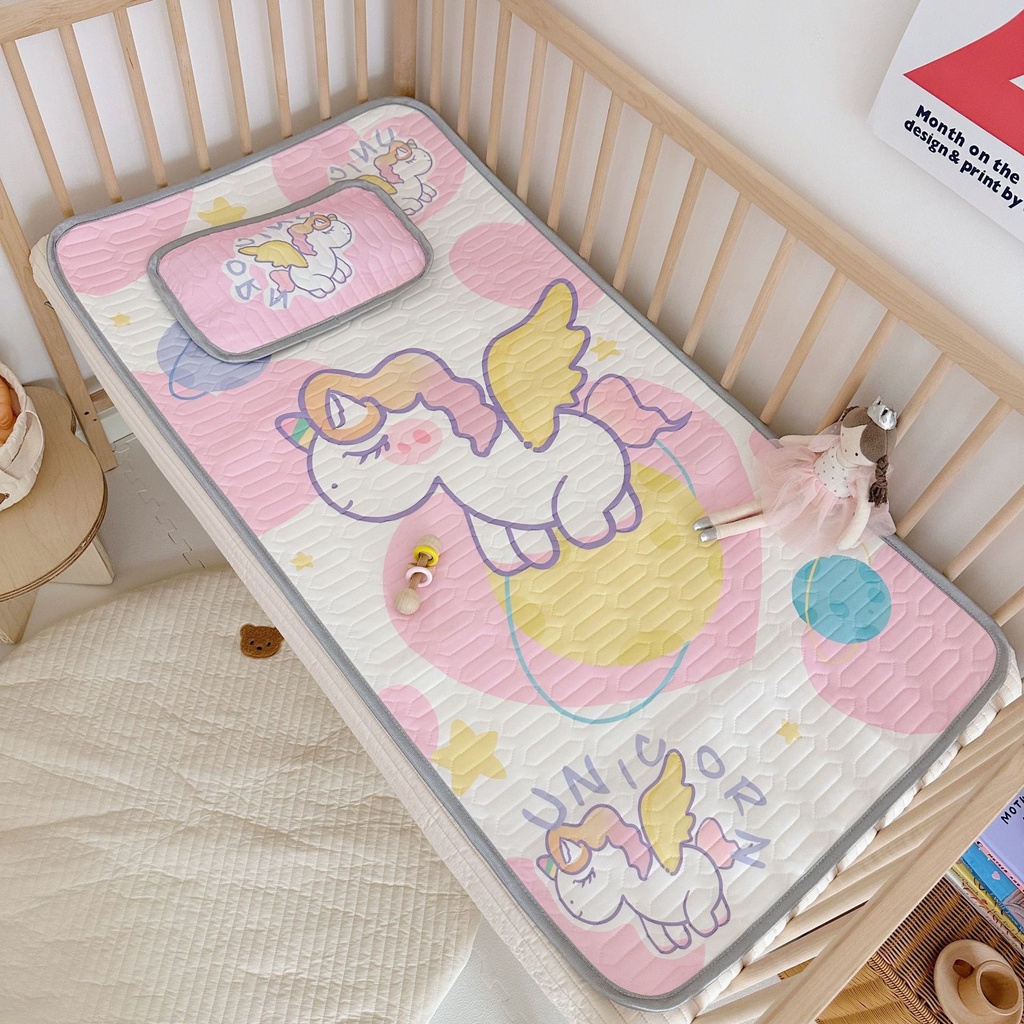 ★2PCS/Set ★Chiếu Điều Hoà Cao Su Non Tặng Kèm Gối Cho Bé ,Chiếu Cao Su Non 5D Thoáng Mát Cho Bé Từ Sơ Sinh 60 * 120cm