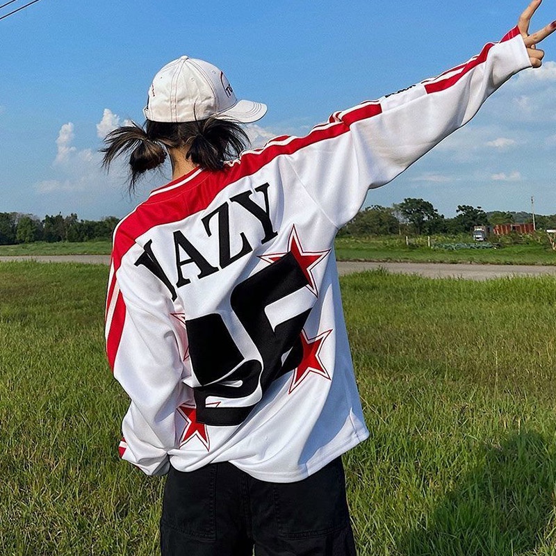 Áo thun VUNC tay dài dáng rộng họa tiết chữ in thời trang phong cách Mỹ cá tính