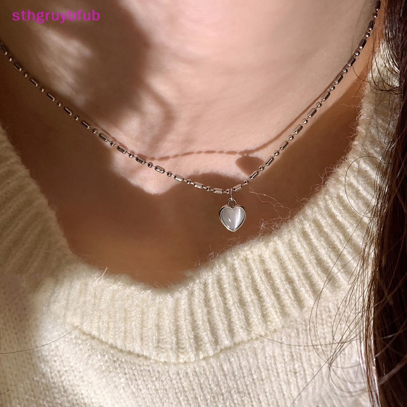 Sthb phong cách hàn quốc mặt dây chuyền trái tim dây chuyền thời trang màu bạc thả xương đòn chuỗi cho phụ nữ cô gái trang sức chuỗi cổ nhẹ vn