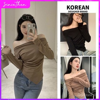 S-xl cổ phẳng xếp ly mỏng không thường xuyên-vừa vặn hàng đầu phiên bản hàn quốc nữ t-shirt dài tay