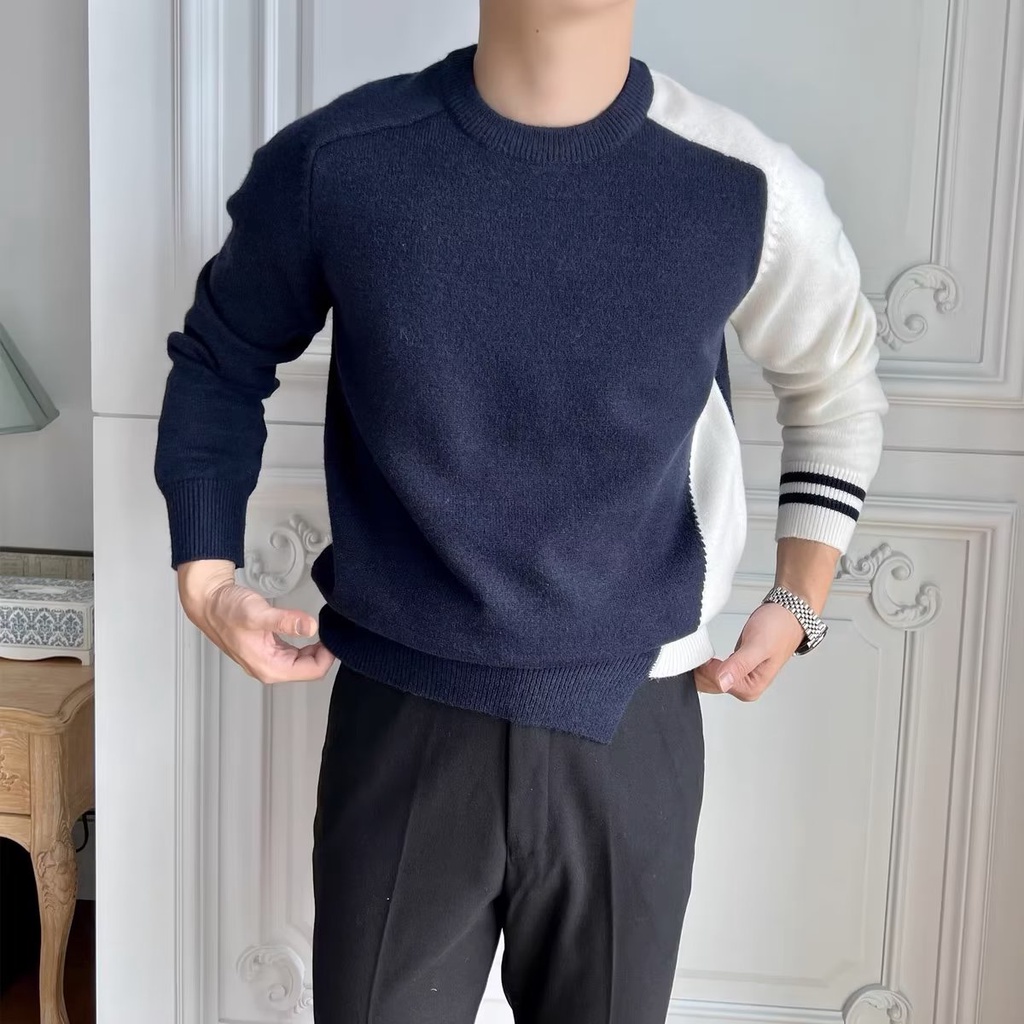 Áo Len Tay Dài Nam Đánh Vần Màu Dáng Rộng Thời Trang Thu đông Cho Nam Áo Sweater Nam Cổ Tròn Kiểu Dáng Hàn Quốc Vải Len Sợi Dày Dặn