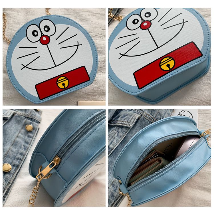 Túi dễ thương nữ thời trang phim hoạt hình vui nhộn tinkerbell mèo đeo vai túi tròn messenger túi doraemon