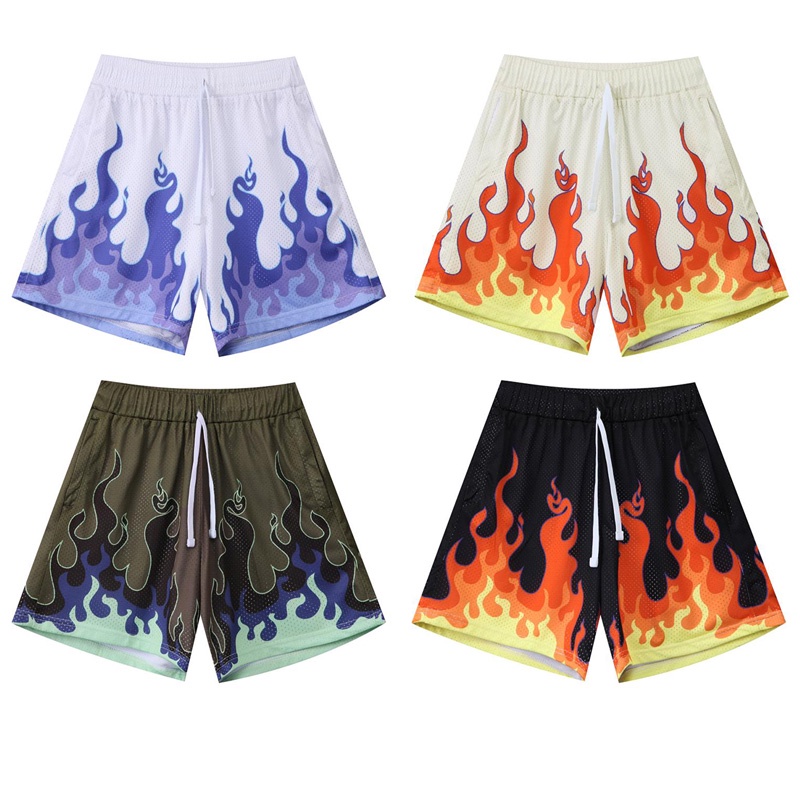 S-3XL Quần Short Bóng Rổ đàn ông american street hip hop fire in trên đầu gối nhanh khô bóng rổ hai lớp quần đùi lưới màu trắng \ đen \ màu xanh lá cây \ màu be \ kaki \ orange \ đỏ