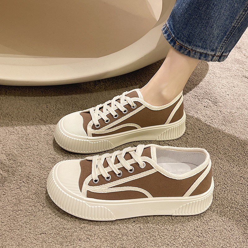 Giày thể thao cho học sinh Giày vải high-heeled nữ Round-headed casual shoes