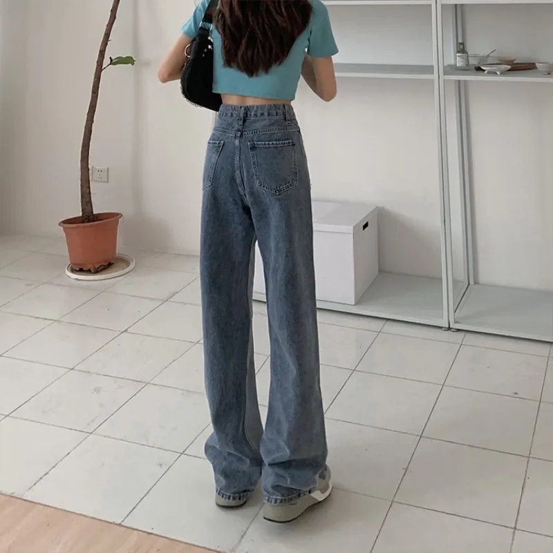 IELGY Quần Jean Ống Rộng Lưng Cao Phong Cách retro Hàn Quốc Cho Nữ