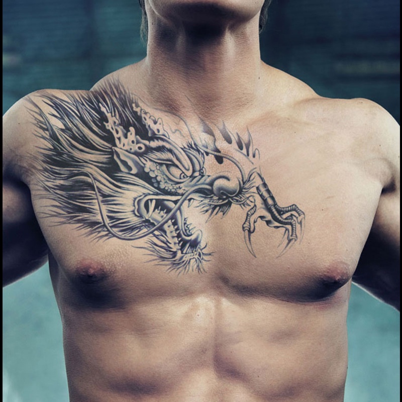 Hình Xăm Dán Ba Mặt Chống Thấm Nước Hình Đầu Rồng Độc Đáo Ốp