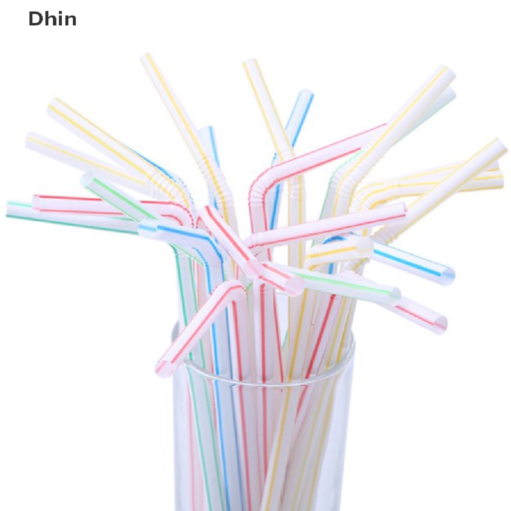 Set 100 Ống Hút Nhựa Linh Hoạt Dùng Một Lần Kèm Giấy Gói Cá Nhân