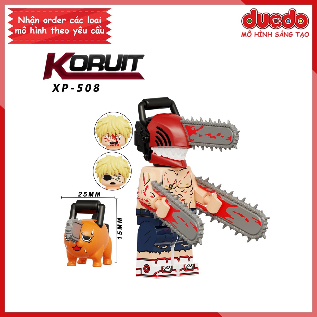 Minifigures nhân vật Quỷ Máy Cưa Chainsaw Man Denji Pochita - Đồ chơi Lắp ghép Xếp hình Mini Mô hình Koruit KT1067