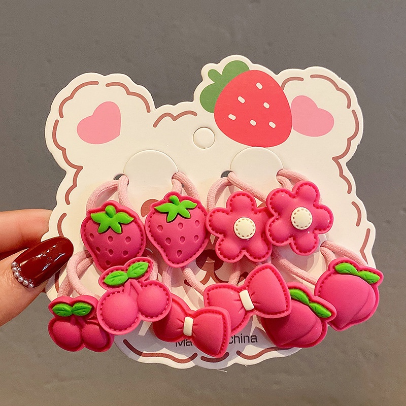 Dây Buộc Tóc Cao Su Co Giãn Hình Gấu Và Dâu Tây Dễ Thương Cho Bé Gái