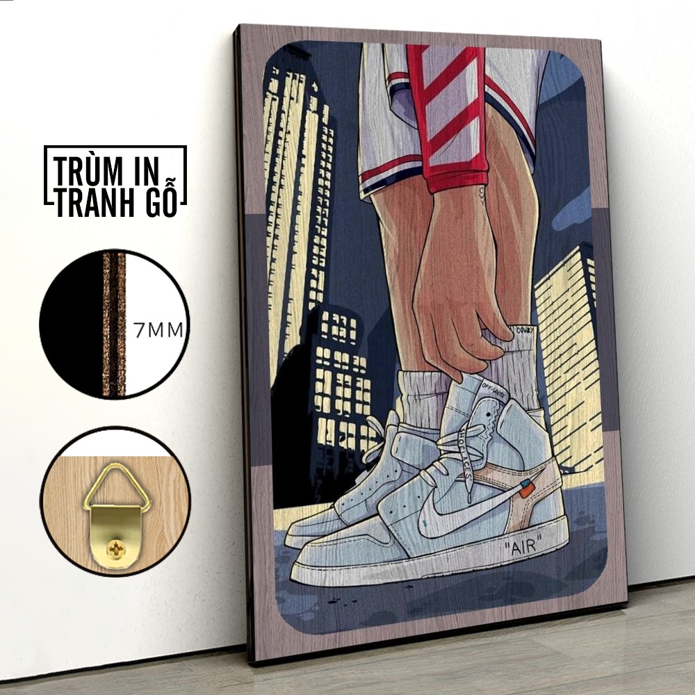 Tranh in gỗ trang trí nội thất Giày Nike Thành Phố decor phòng ngủ phòng khách văn phòng