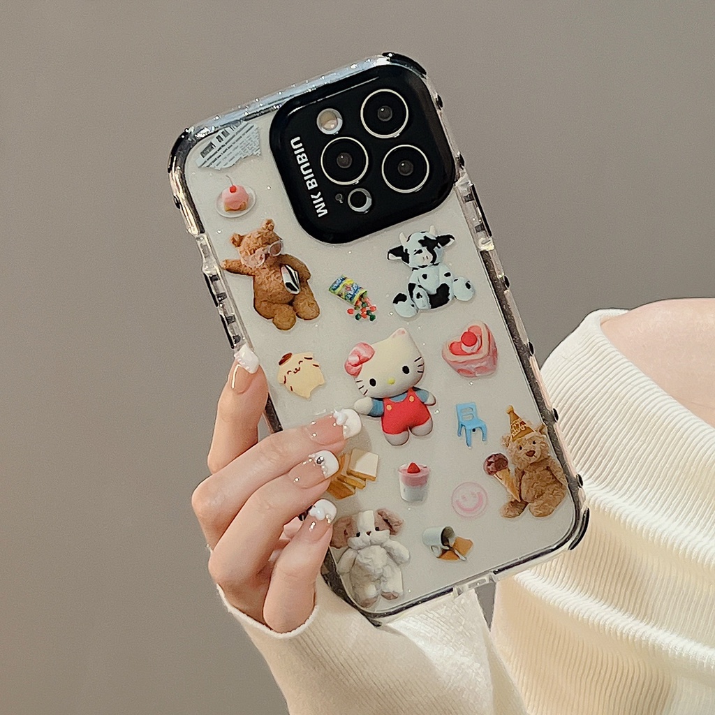 Ốp Điện Thoại TPU Dẻo Trong Suốt Họa Tiết Hoạt Hình Gấu / Mèo Cho iphone 14 13 11 12 Pro Max
