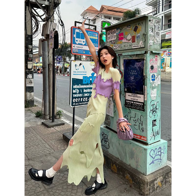 Set Áo Váy Màu Tương Phản Phong Cách Thời Trang Mùa Hè Pháp Dành Cho Nữ