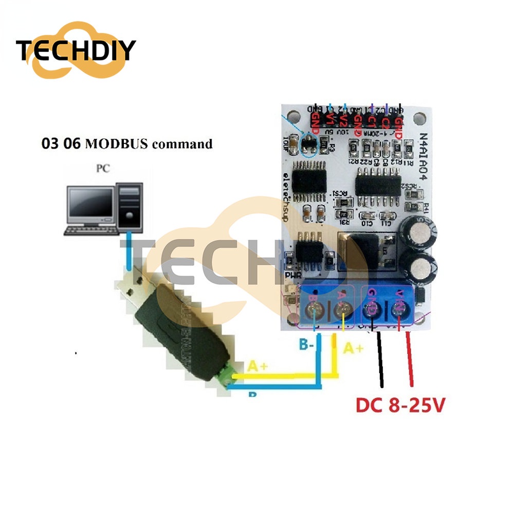 Mô Đun Điều Chỉnh Điện Áp 4-20MA RS485 Dc Modbus RTU 4 Kênh N4AIA04 Chuyên Dụng