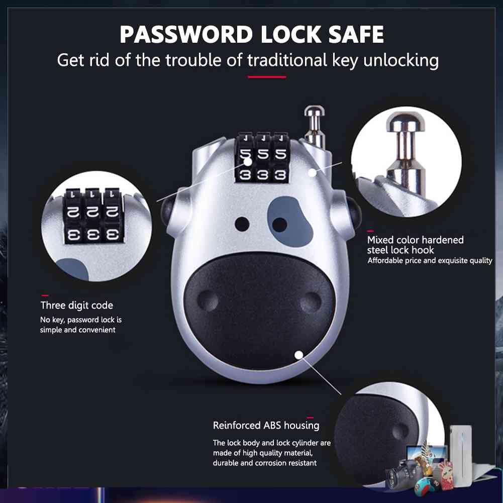 Khóa Mật Khẩu Chống Trộm Hình Bò Hoạt Hình Cho Xe Đạp