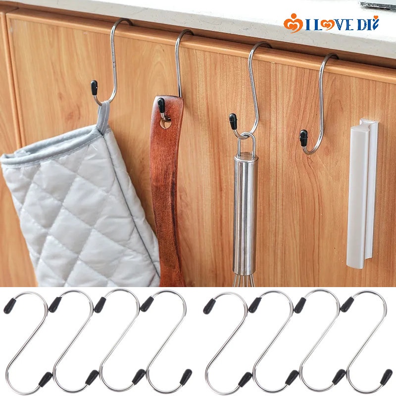 Set 4 Móc Treo Mũ / Khăn Choàng Hình Chữ S Bằng Thép Không Gỉ Bền Đa Năng