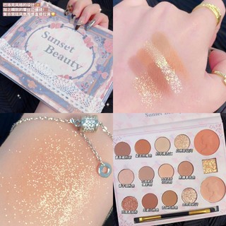 Bảng phấn mắt sunset beauty 15 màu phấn má hồng bắt sáng cực đẹp