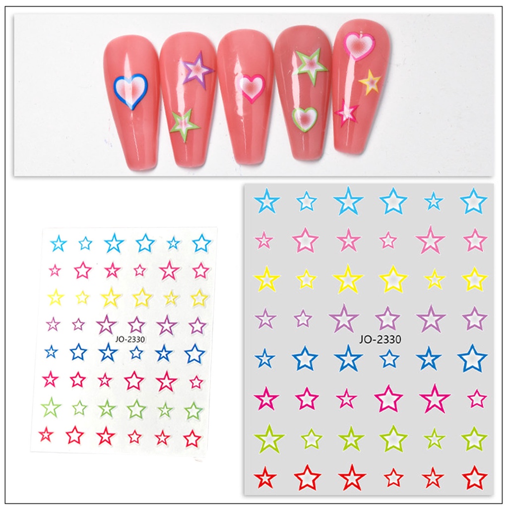 Bộ 3 Miếng Dán Móng Tay Mini Tự Dính Không Phai Màu Họa Tiết Ngôi Sao / Trái Tim / Ngôi Sao Màu Gradient Dễ Thương Có Thể Tháo Rời DIY