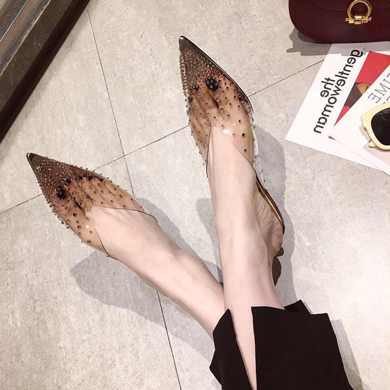 Giày Cao Gót Miệng Cá Đính Đá Thiết Kế Đơn Giản Thời Trang Xuân Hè Cho Nữ