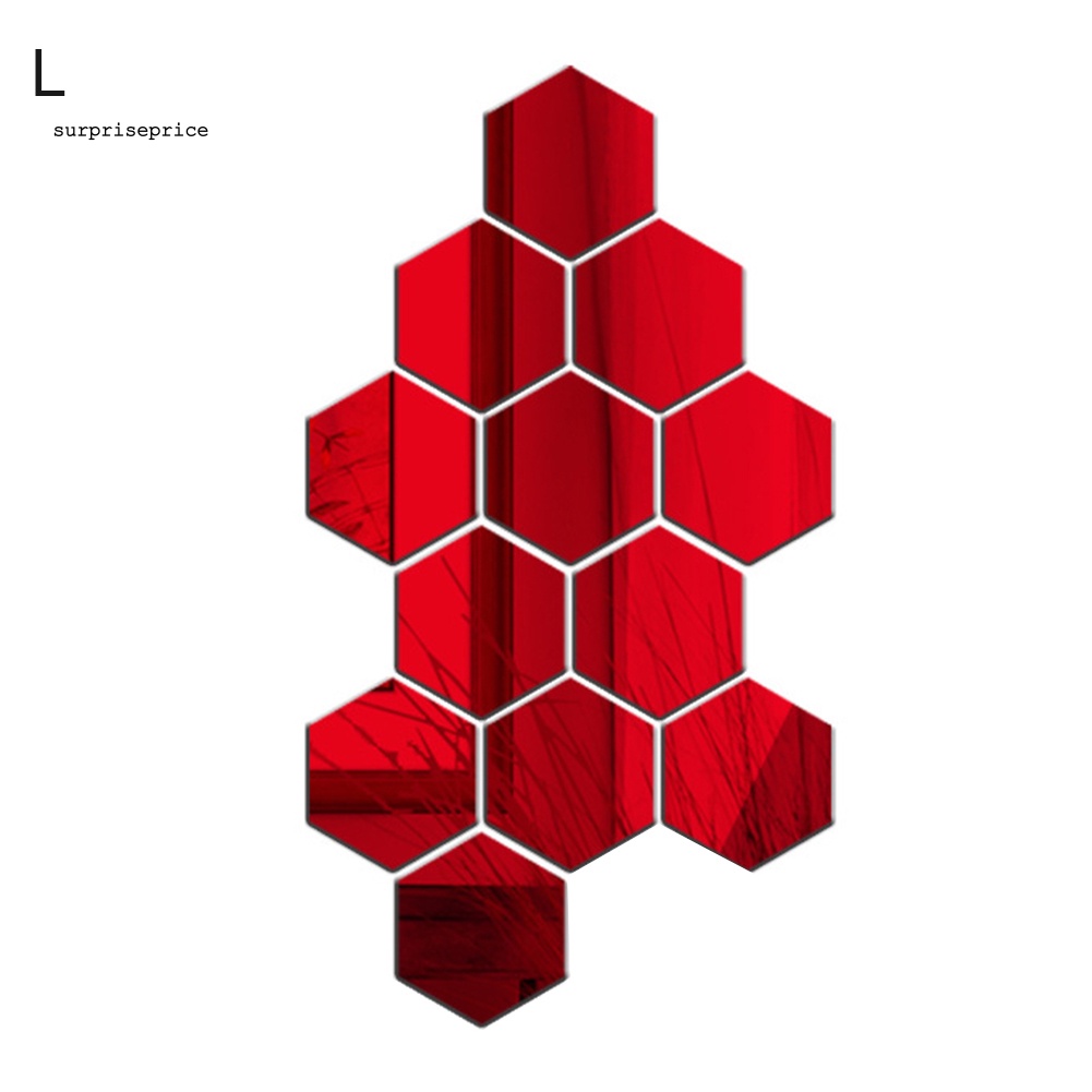 Bộ 12 Miếng Dán Tường Tráng Gương Hình Lục Giác 3D DIY Trang Trí Nhà Cửa