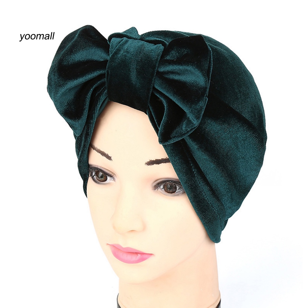 Mũ Trùm Đầu Vải Nhung Co Giãn Màu Trơn Thắt Nơ Có Thể Tháo Rời