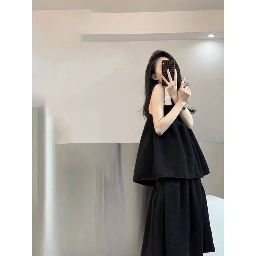 Bộ Áo Hai Dây + Chân Váy Thời Trang Mùa Hè 2023 Mới Mẻ Phong Cách Pháp Cổ Điển