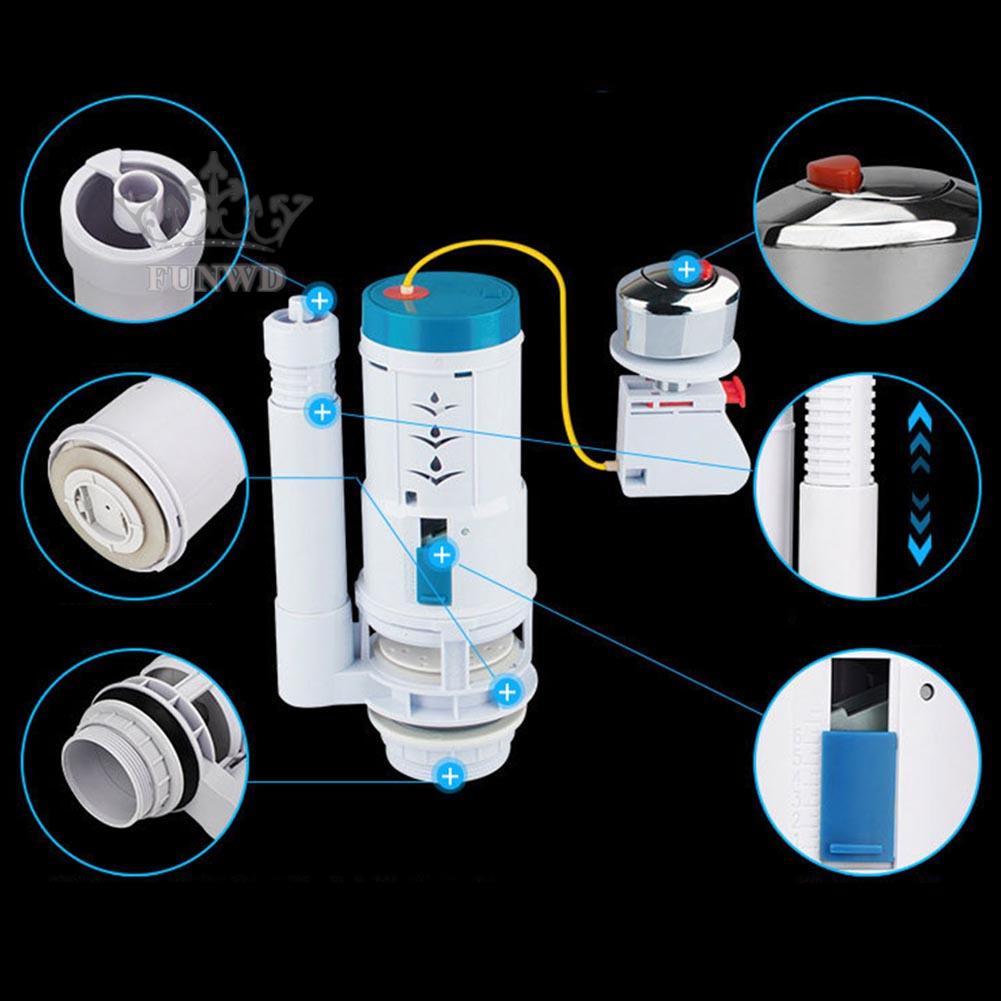 【FUNWD】Toilet Flush Valve Button Cistern Dual Push Flush Siphon Fill Bottom Side Entry