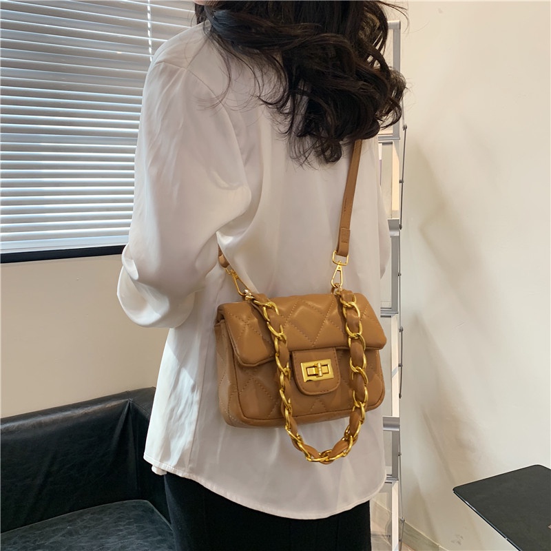 Túi Đeo Vai Hình Vuông Cỡ Nhỏ Phối Dây Đeo Sợi Xích Thời Trang Cho Nữ