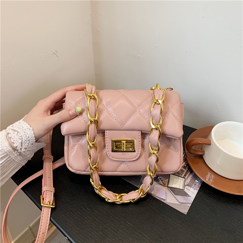 Túi Đeo Vai Hình Vuông Cỡ Nhỏ Phối Dây Đeo Sợi Xích Thời Trang Cho Nữ