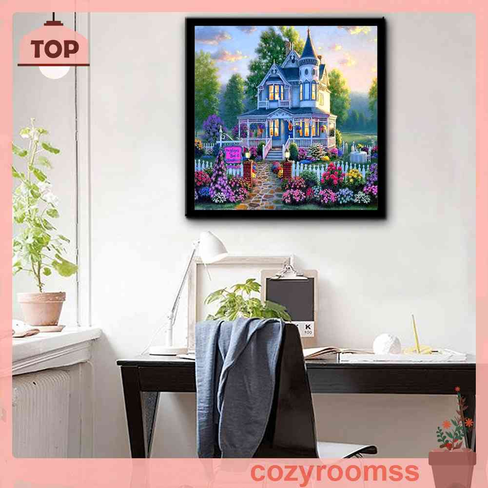 Tranh Đính Đá Kim Cương Toàn Bộ Hình Vẽ Biệt Thự Hoa DIY