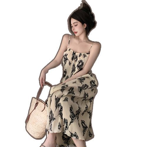 Cozok Đầm Dài Không Tay Họa Tiết Mực In Thời Trang Gợi Cảm