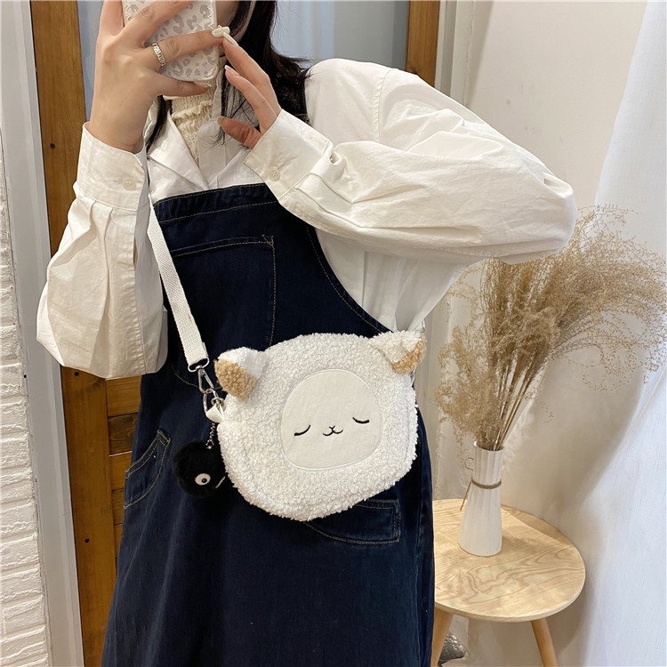 Túi Đeo Chéo Phủ Lông Cừu Họa Tiết Hoạt Hình Dễ Thương Thời Trang Thu Đông 2023 Cho Bạn Gái