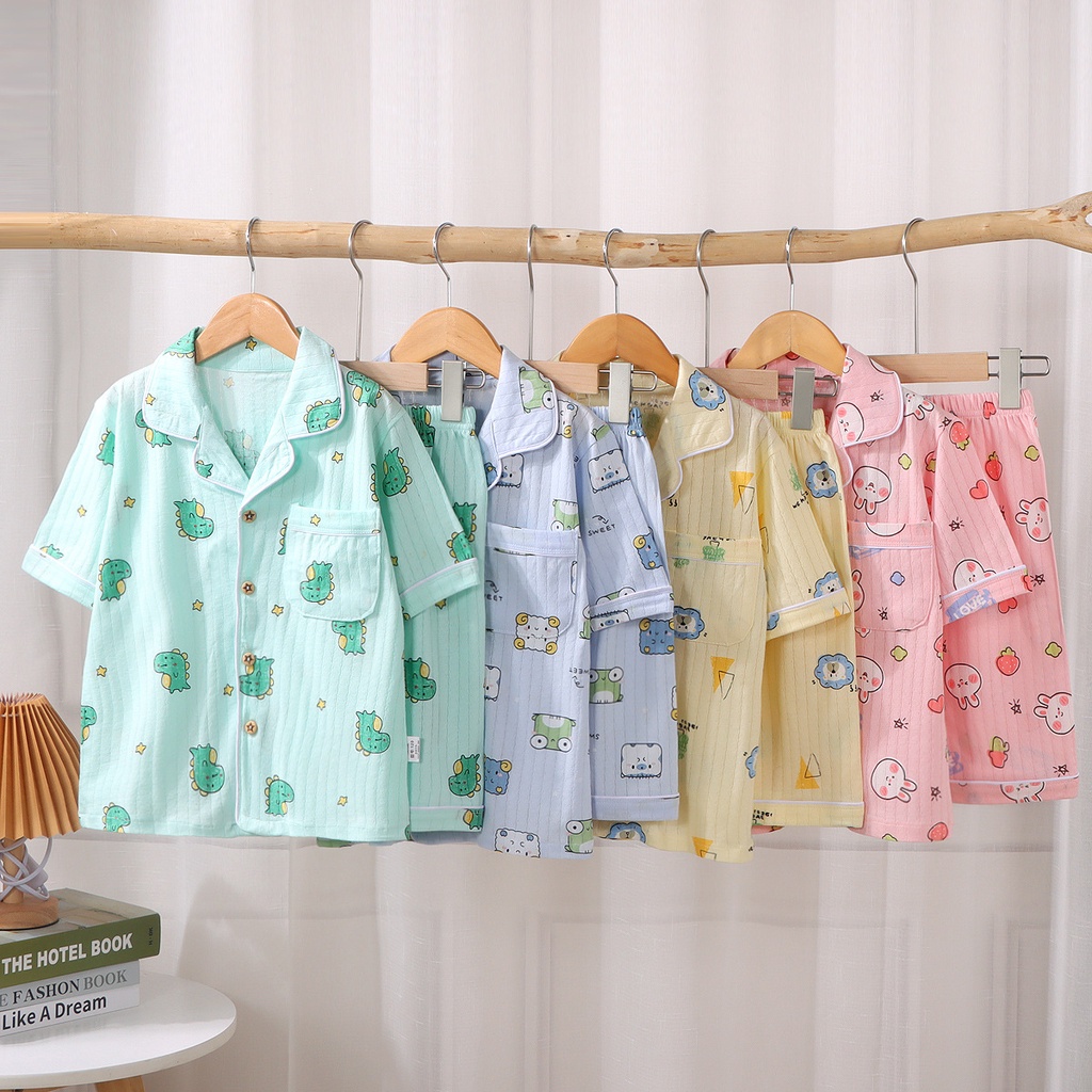 Bộ Đồ Ngủ Tay Ngắn Chất Liệu Cotton 110-160CM In Họa Tiết Hoạt Hình Dành Cho Bé