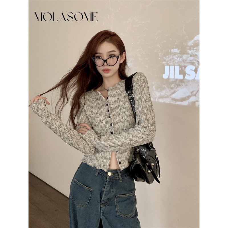 Áo Khoác Cardigan Cổ V Tay Dài Dáng Ôm Màu Tương Phản Thời Trang 2023 Cho Bạn Gái