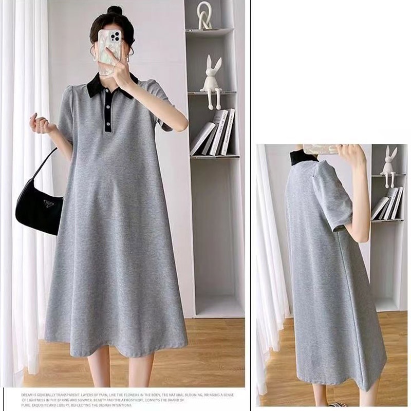 Milo Đầm Thun Cổ POLO Tay Ngắn Dáng Rộng Thời Trang Cho Mẹ Bầu