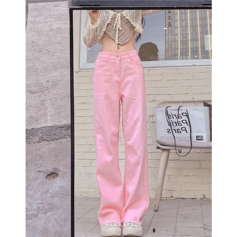 Quần Dài Denim Lưng Cao Ống Rộng Thêu Họa Tiết Thời Trang Cho Nữ