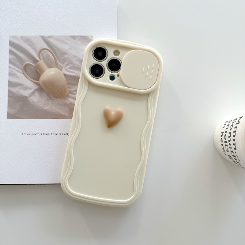 Ốp Điện Thoại TPU Dẻo Màu Be Hình Trái Tim 3D Đơn Giản Cho iPhone 14 13 12 Pro Max Plus 11
