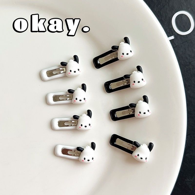 Kẹp Tóc Mini Hình Vuông Họa Tiết Hoạt Hình Màu Trắng Đen Xinh Xắn