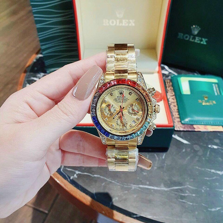 Đồng hồ nam ROLEX máy nhật, kính shaphire, chống nước, chạy full kim, mặt đá màu 40mm, dây hợp kim đúc CAO CẤP