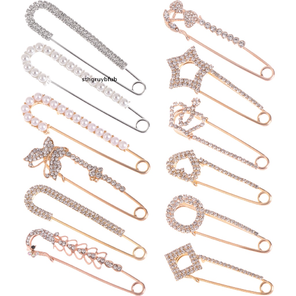 Set 12 Ghim Cài Áo Đính Ngọc Trai Nhân Tạo Thời Trang