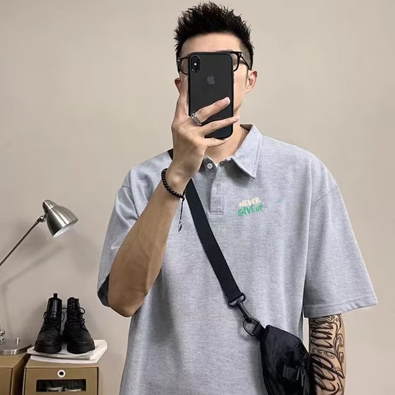 Áo Thun polo Tay Ngắn In Họa Tiết Thời Trang Phong Cách Hàn Quốc Cho Nam Size M-4XL