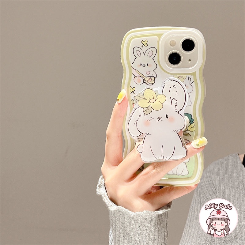 Ốp Điện Thoại TPU Mềm Chống Mồ Hôi In Hình Thỏ Trắng Có Giá Đỡ Cho Iphone 14 Pro Max 11 12 11 Pro Max X XS
